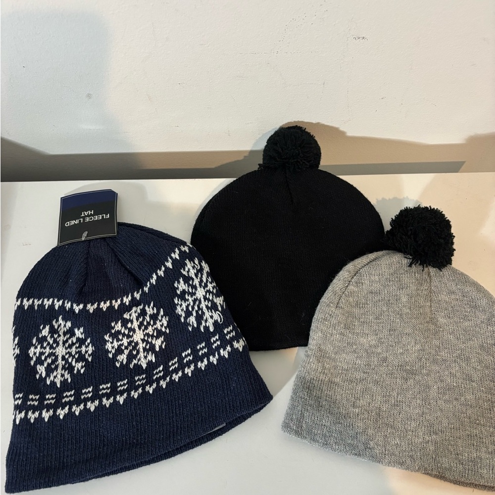 Bundle of Three Winter Beanie Hats Casual Warm Snow Toboggans